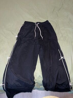 Black Track Pants with Pink Trim & Bows